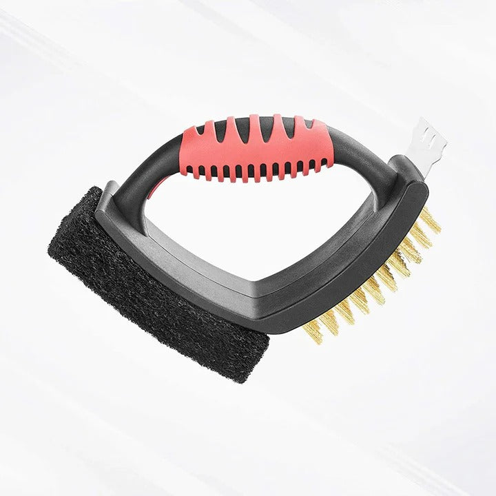 3-in-1 Cleaning Tool: Brass Bristle Grill Brush with Scraper