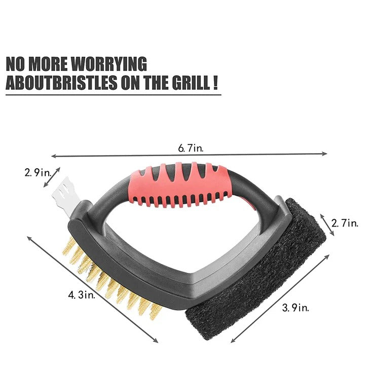 3-in-1 Cleaning Tool: Brass Bristle Grill Brush with Scraper
