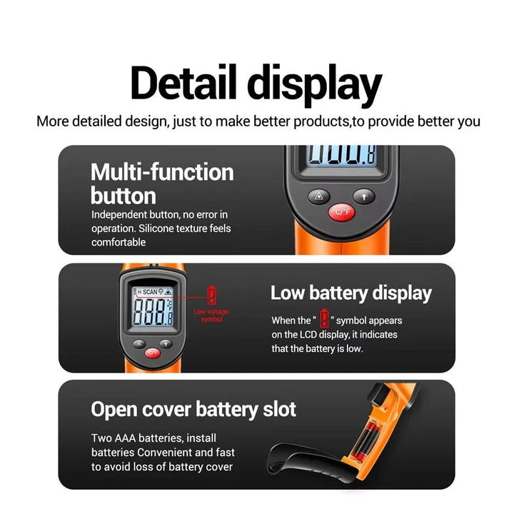 Non-Contact Surface Temperature Infrared Laser Thermometer - All-in-One
