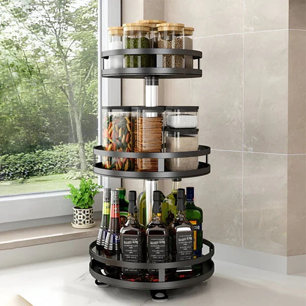 Rotating Base Organizer with Triple Tier Metal Shelf