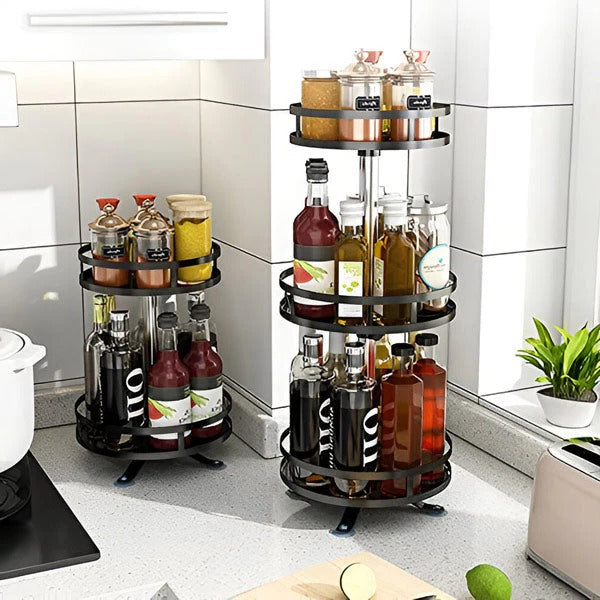 Rotating Base Organizer with Triple Tier Metal Shelf