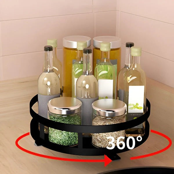 Rotating Base Organizer with Triple Tier Metal Shelf