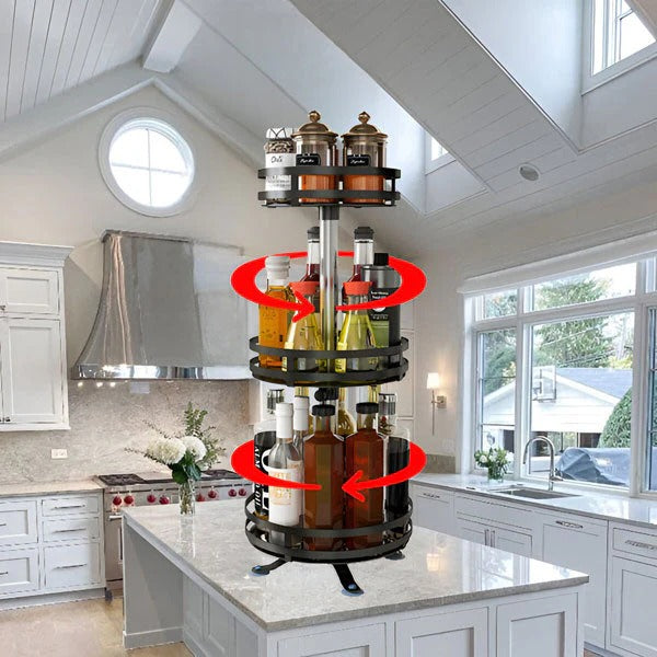 Rotating Base Organizer with Triple Tier Metal Shelf