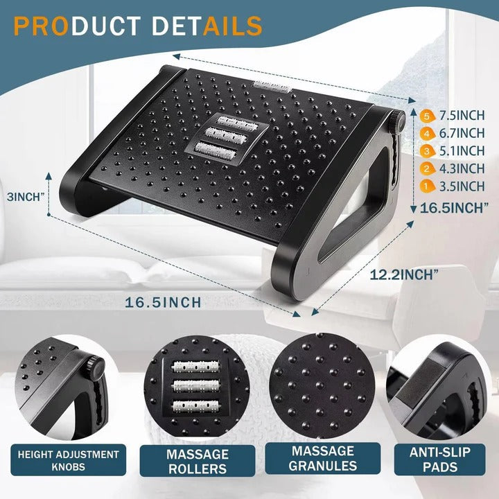 Non-Slip Under Desk Foot Rest Cushion with Adjustable Ergonomic Design