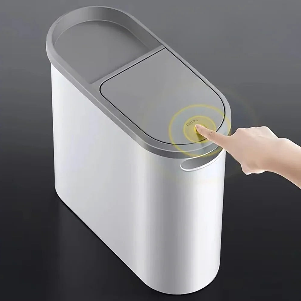 Bathroom Trash Can with Push-Down Lid – Space-Saving Design