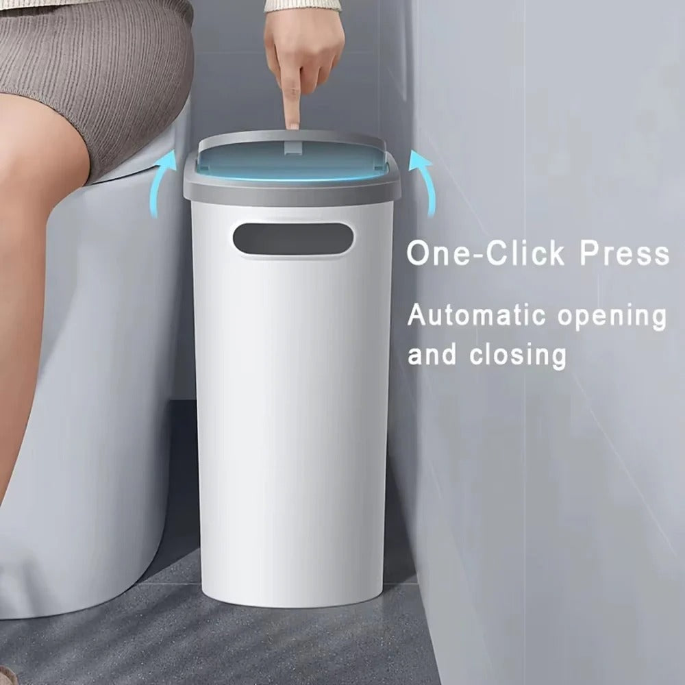 Bathroom Trash Can with Push-Down Lid – Space-Saving Design