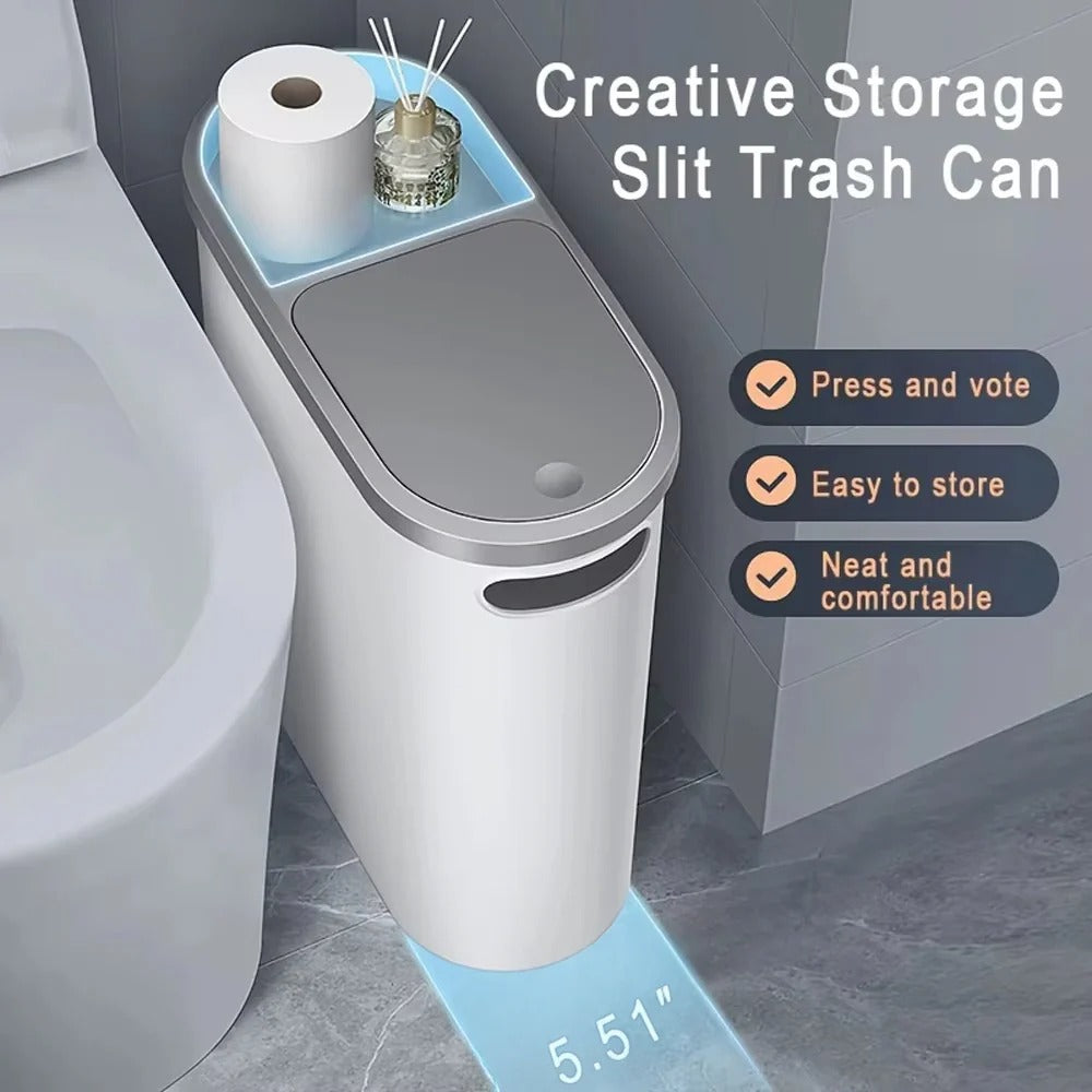 Bathroom Trash Can with Push-Down Lid – Space-Saving Design