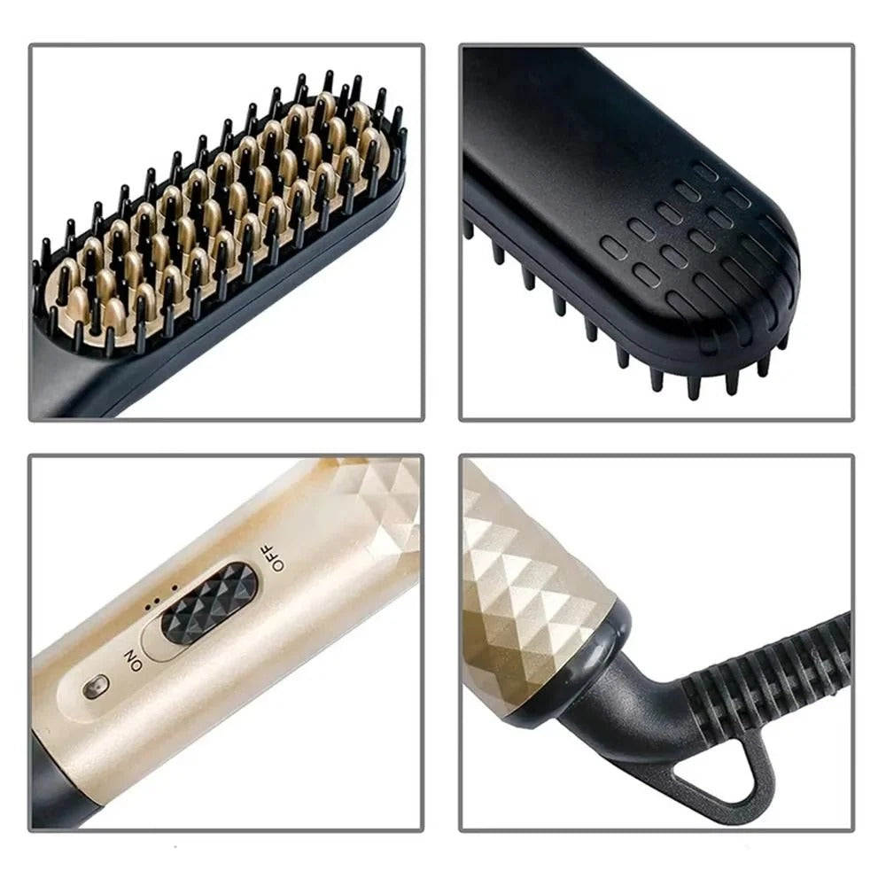 Ceramic Heated Brush for Beard Grooming and Styling - Compact Design