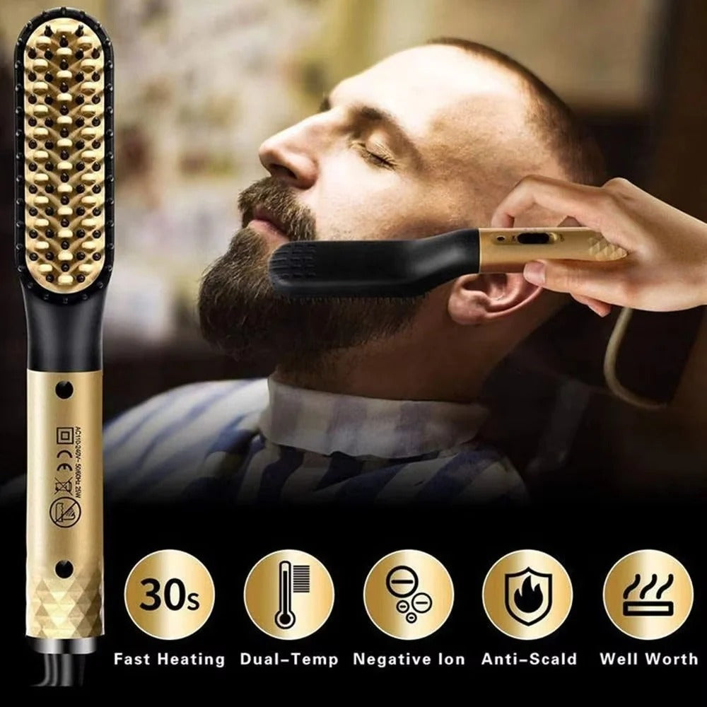 Ceramic Heated Brush for Beard Grooming and Styling - Compact Design