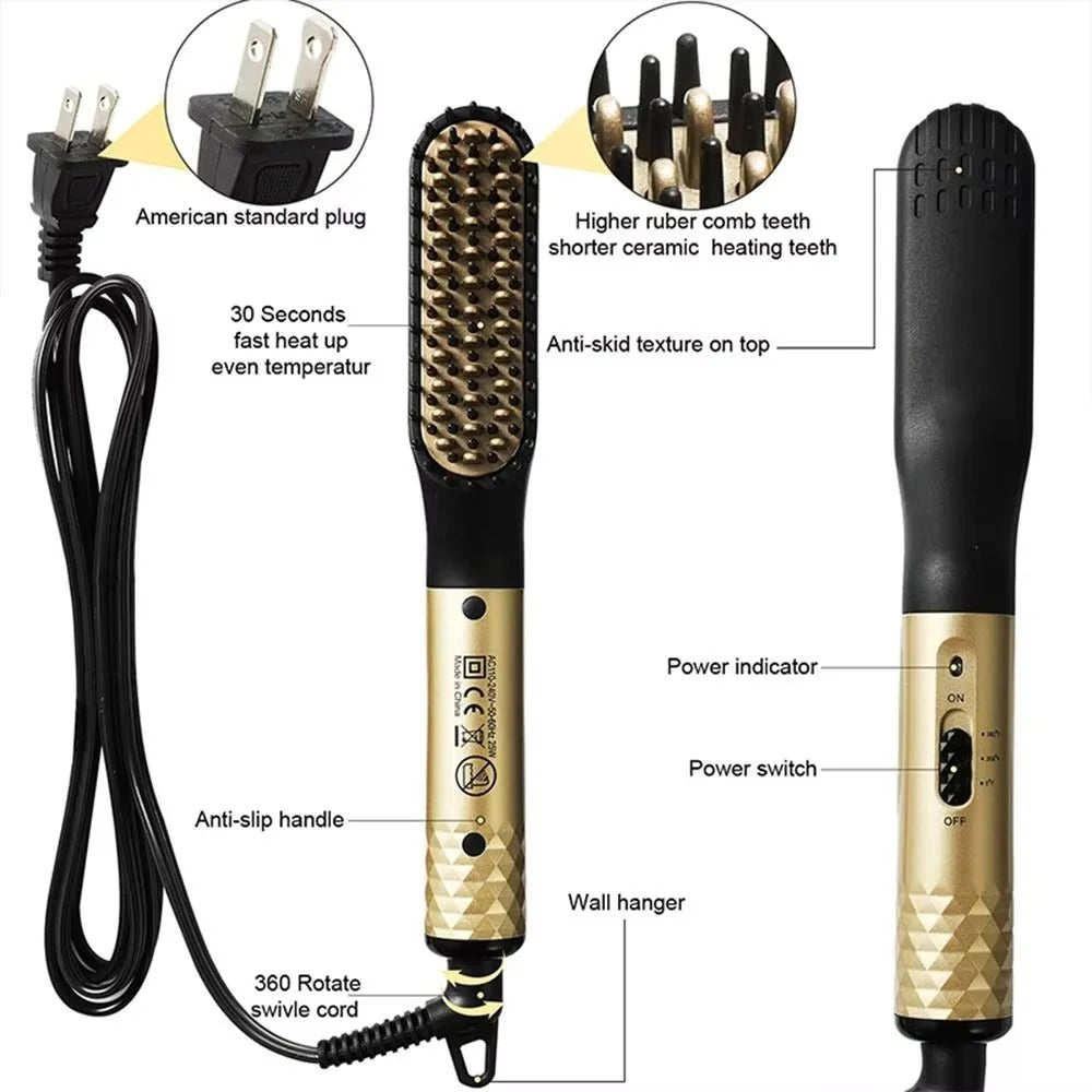 Ceramic Heated Brush for Beard Grooming and Styling - Compact Design