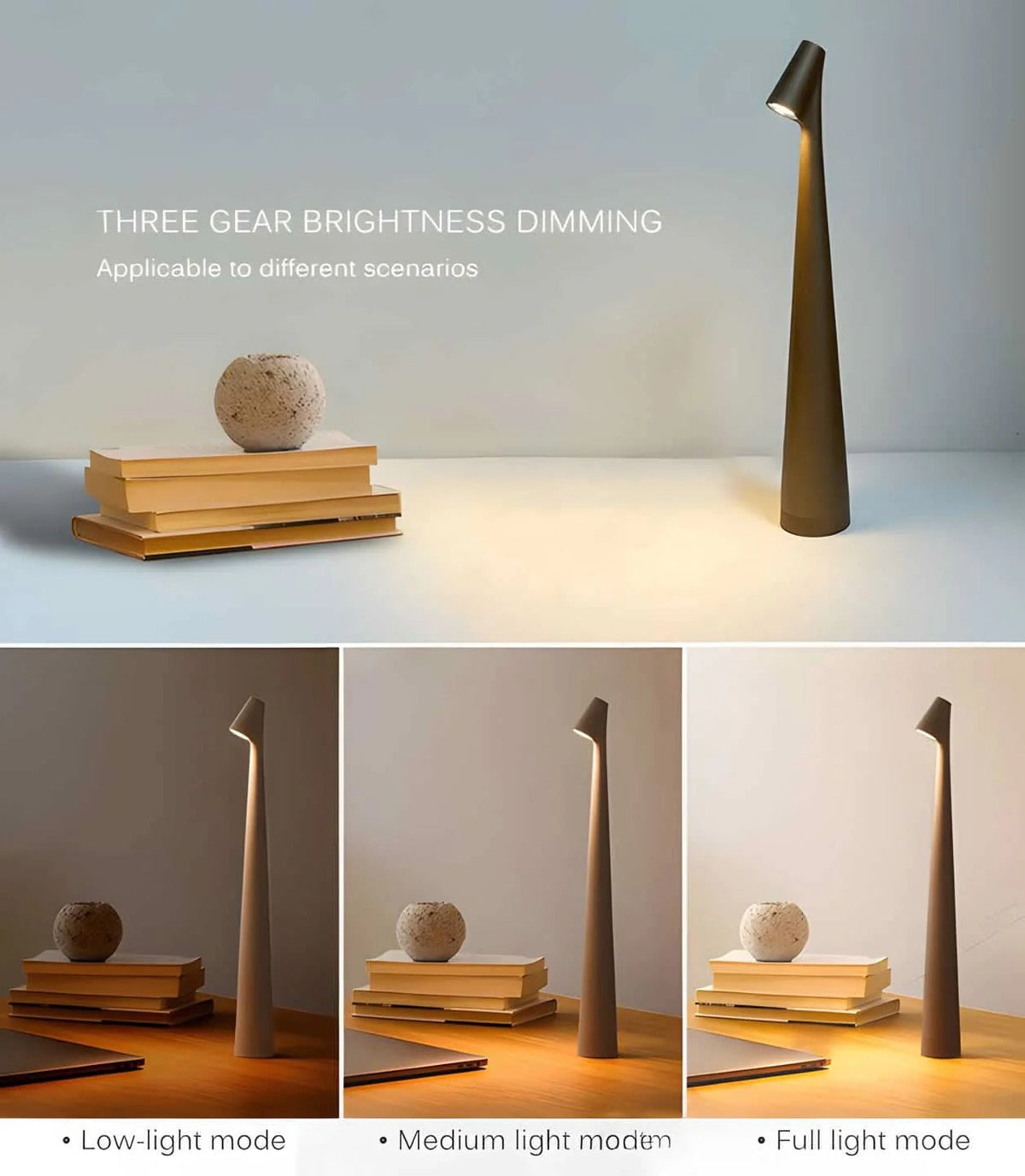 USB Charging Aluminum Desk Lamp – Cordless with 3 Brightness Levels