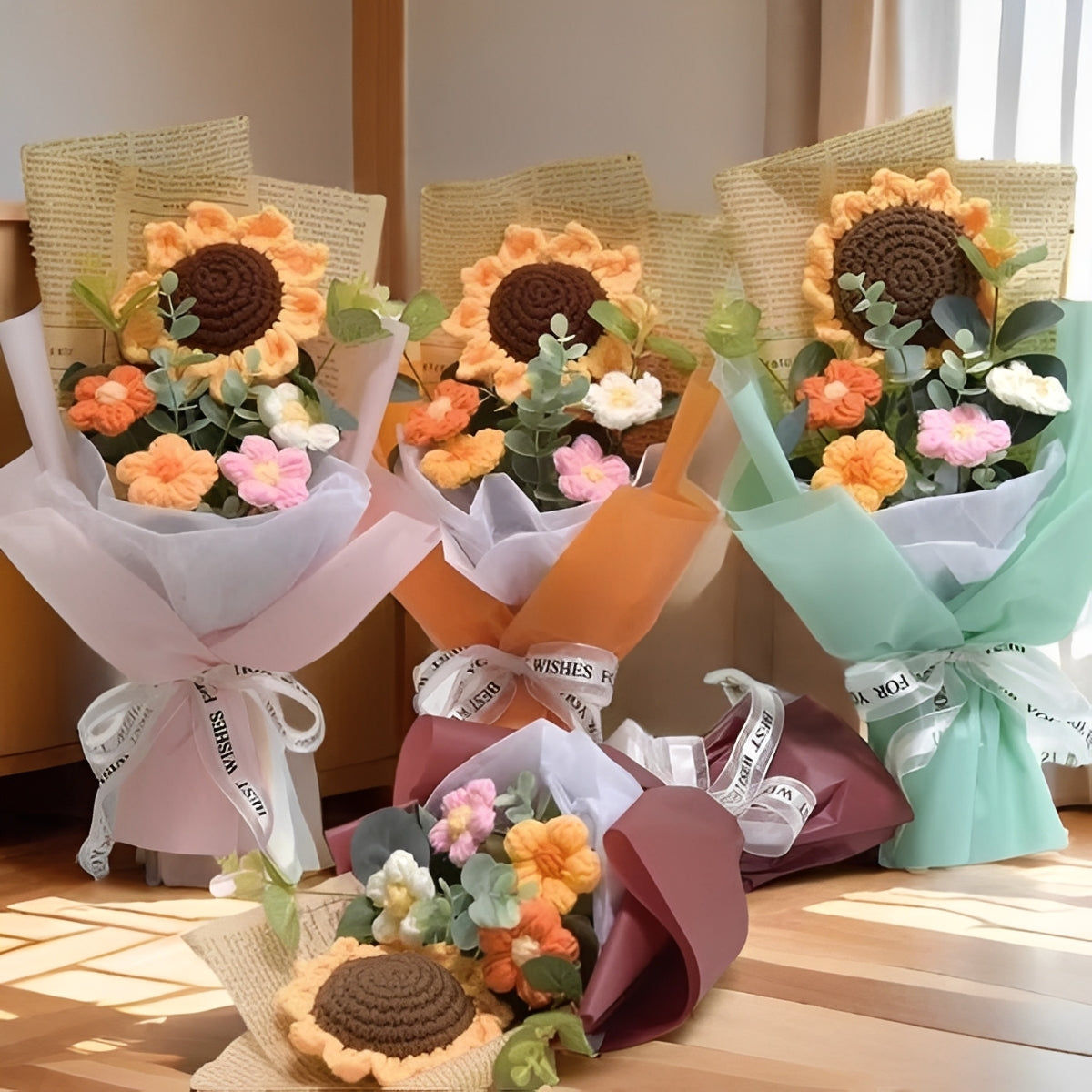 Crochet Bouquet of Sunflowers and Daisies for Special Occasion Gifts