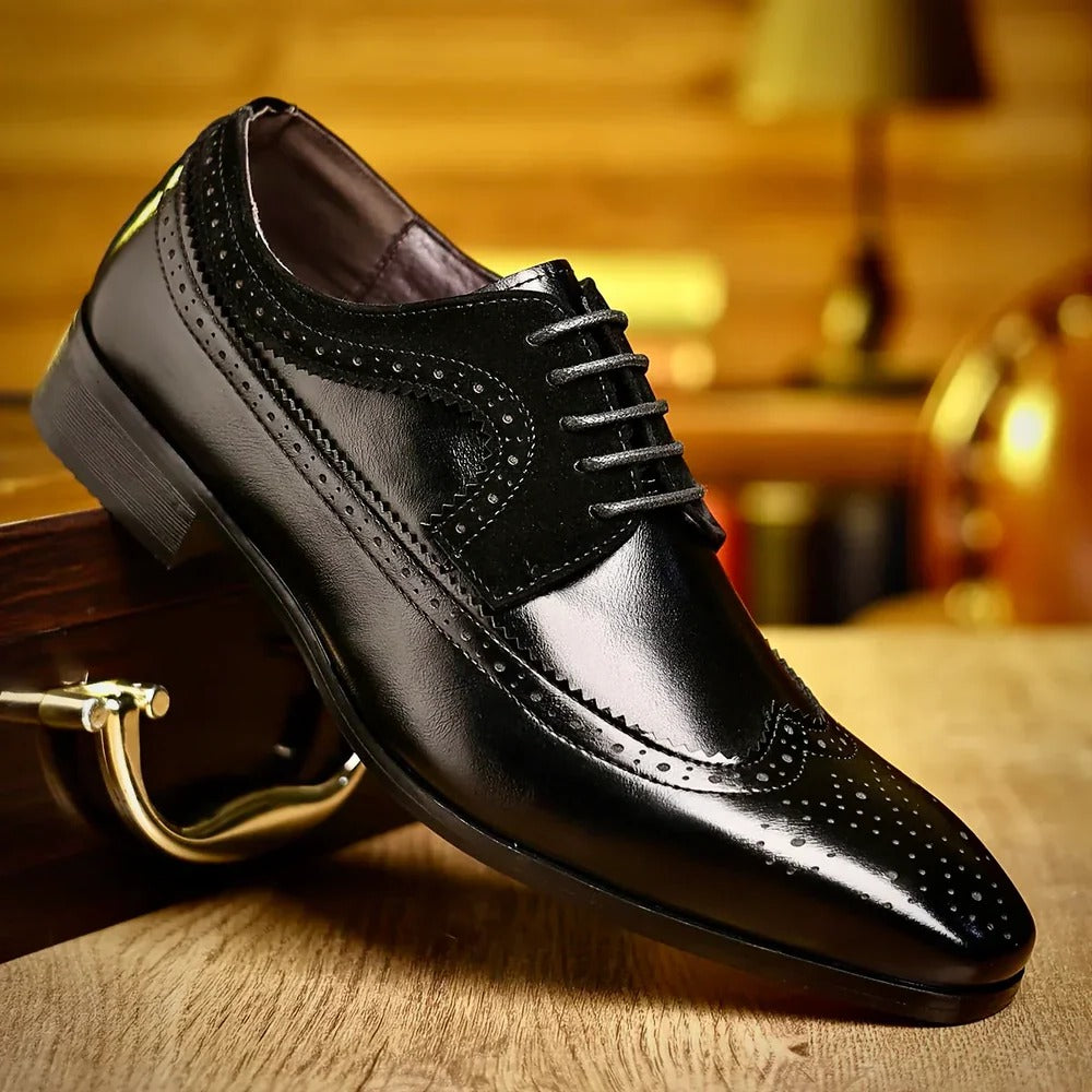 Shiny Wingtip Oxford Dress Shoes for Men