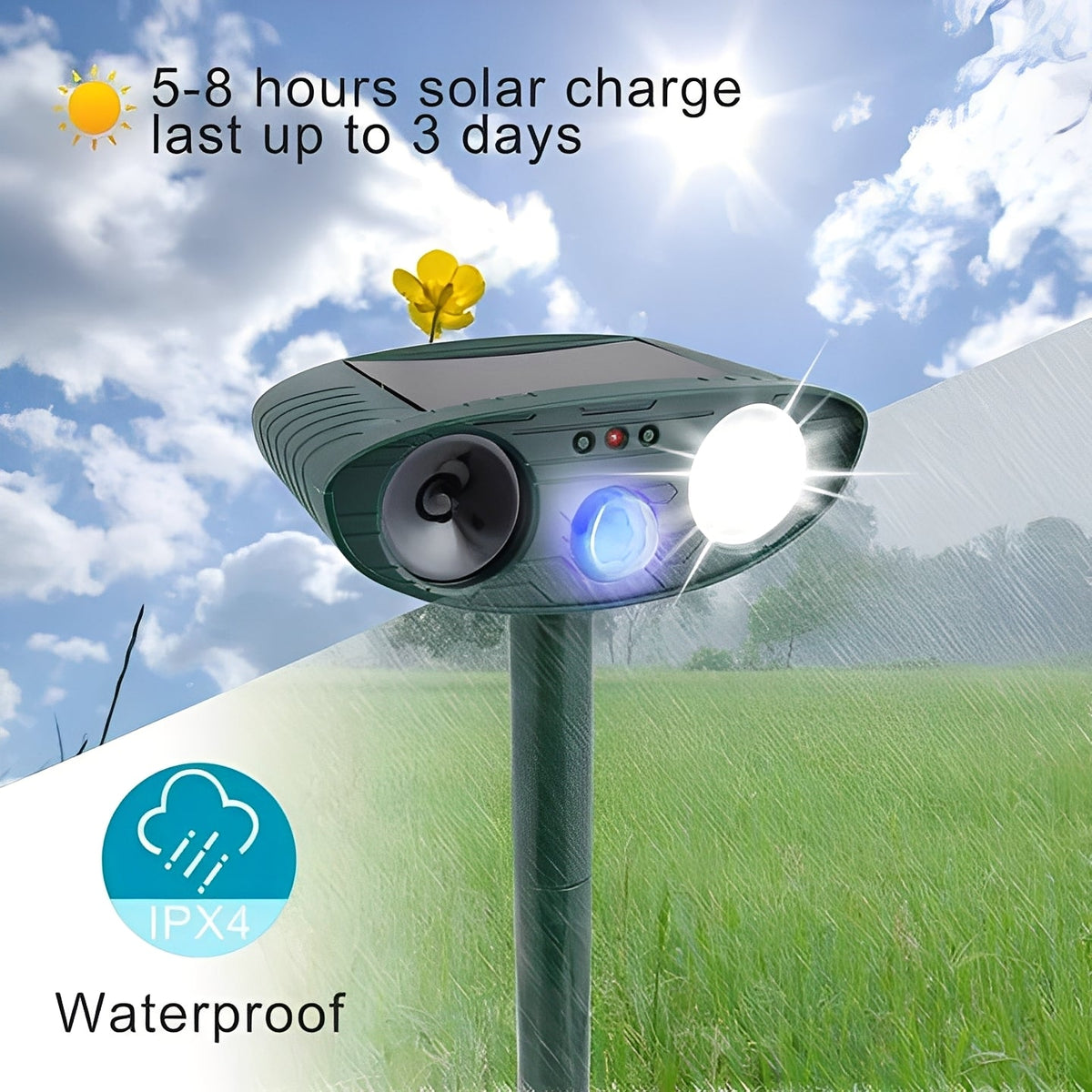 Set of 4 Ultrasonic Pest Control Devices Powered by Solar Energy