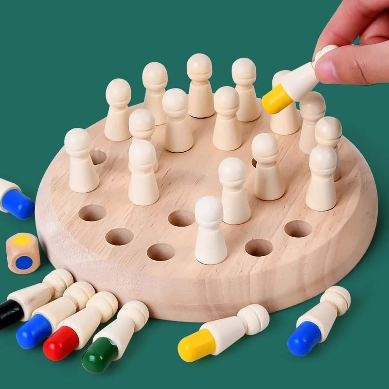 Colorful Wooden Memory Game for Kids – Includes Pegs, Board & Dice, 3+