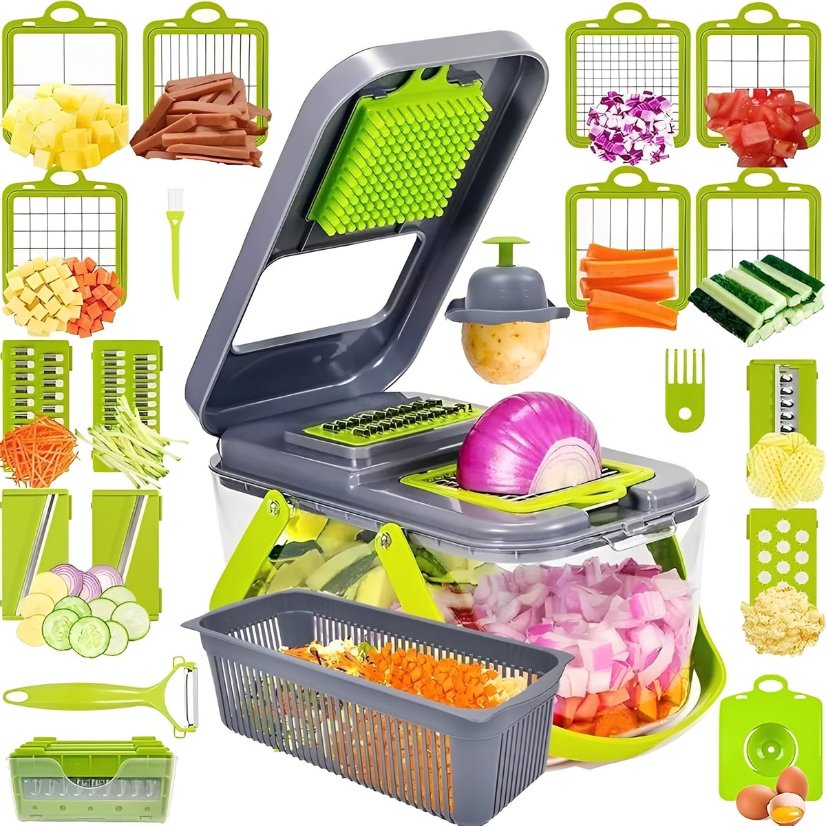Multi-Function Vegetable Cutter with Safety Handle and Storage Box