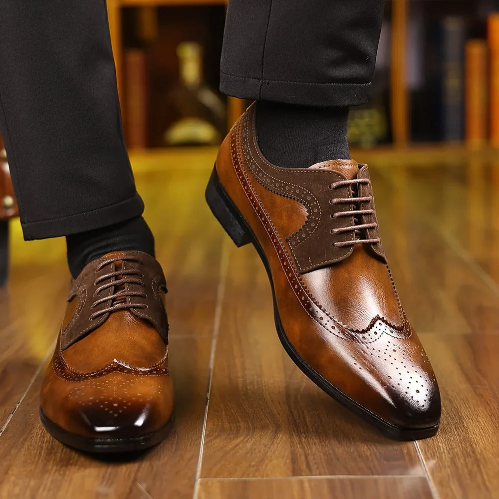 Shiny Wingtip Oxford Dress Shoes for Men