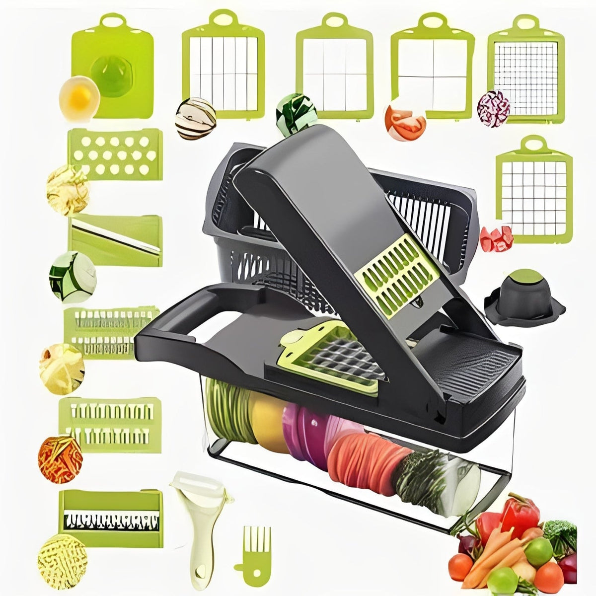 Multi-Function Vegetable Cutter with Safety Handle and Storage Box