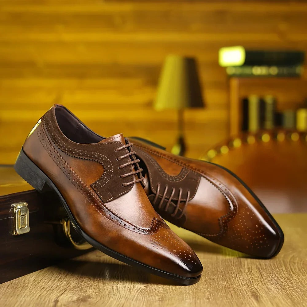 Shiny Wingtip Oxford Dress Shoes for Men