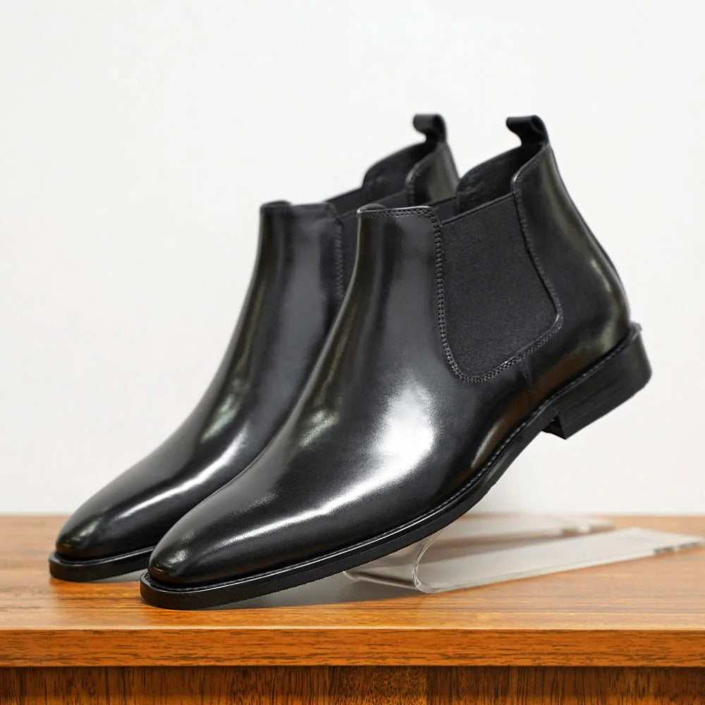 Men's Chelsea Boots with Almond Toe and Elastic Side Panels