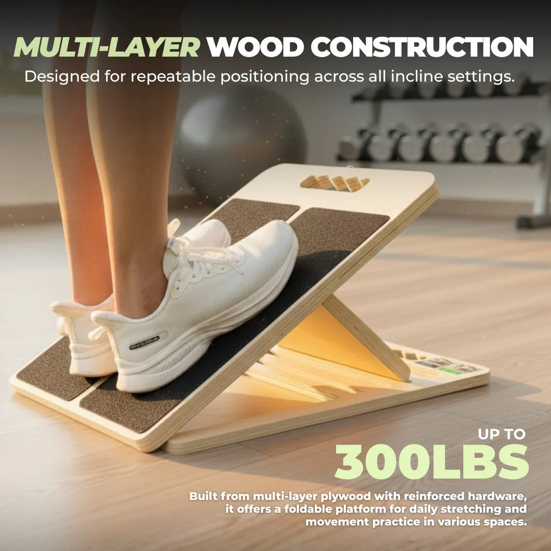 Adjustable Wooden Slant Board with Five Levels for Stretching and Exercise