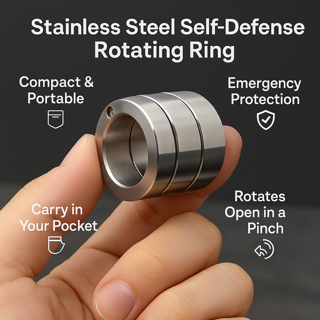 Self-Defense Ring in Stainless Steel | Foldable and Rotatable for Emergencies