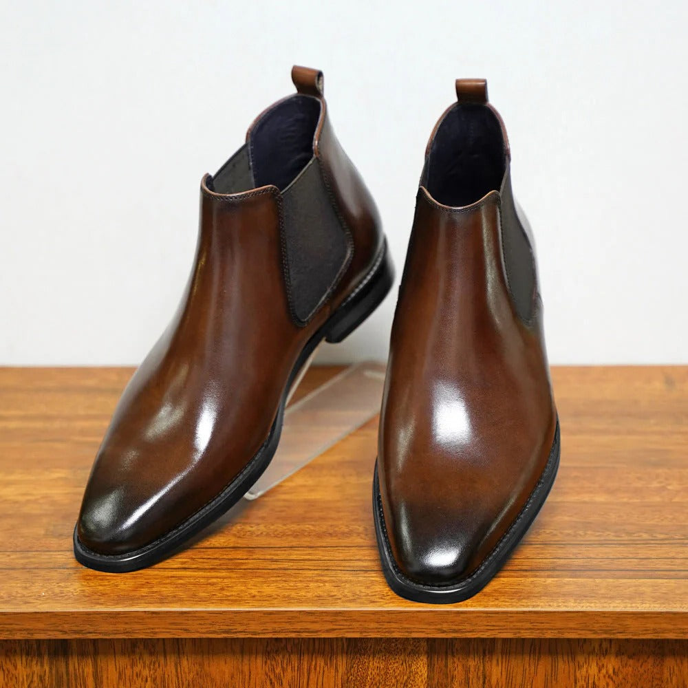 Men's Chelsea Boots with Almond Toe and Elastic Side Panels
