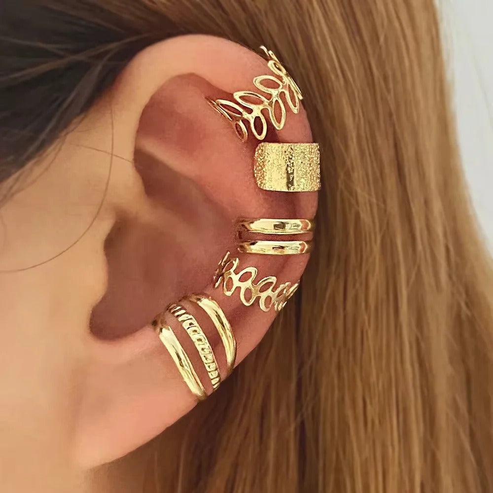 Set of Clip-On Earrings for Women - Leaf Design Ear Cuffs