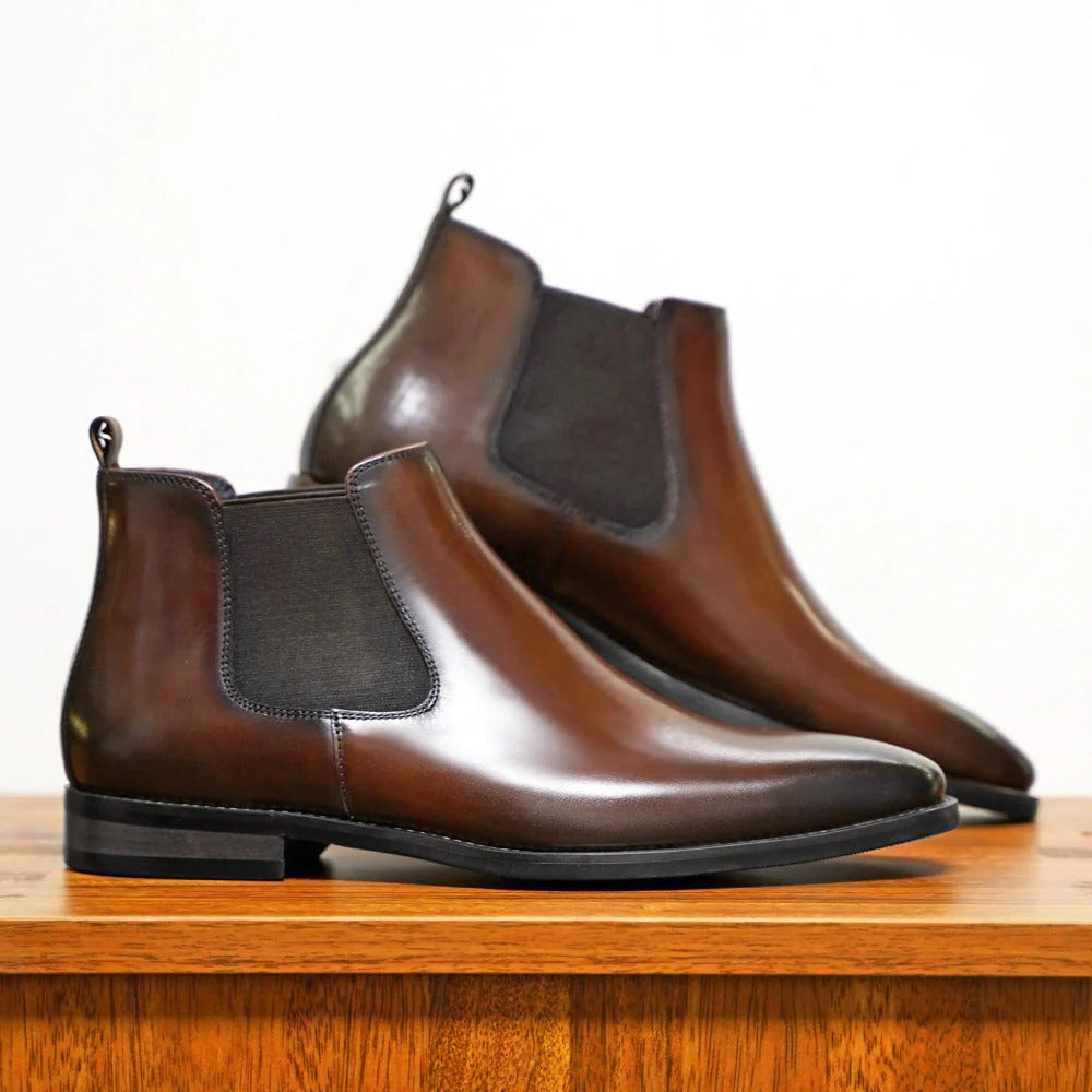 Men's Chelsea Boots with Almond Toe and Elastic Side Panels