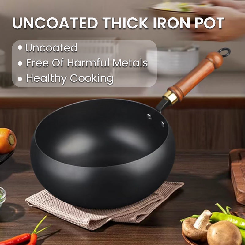 Uncoated Cast Iron Skillet with Wooden Handle