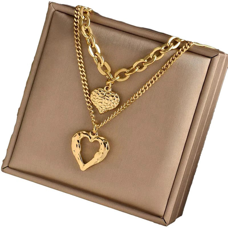 Lobster Clasp Double Pendant Necklace with Adjustable Extender Chain
