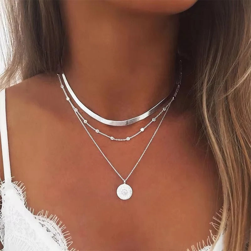 Lobster Clasp Double Pendant Necklace with Adjustable Extender Chain