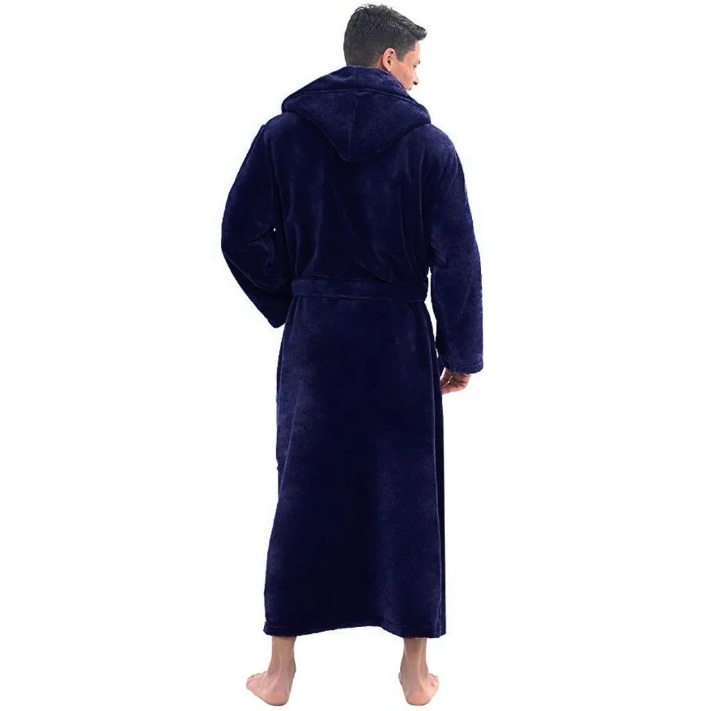 Plush Fleece Bathrobe for Men with Hood and Pockets