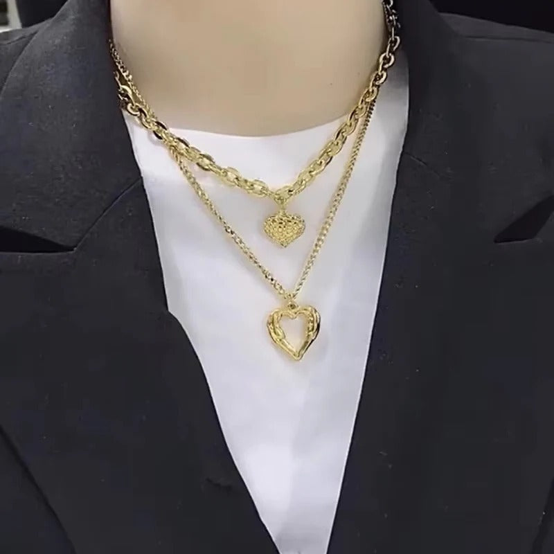 Lobster Clasp Double Pendant Necklace with Adjustable Extender Chain