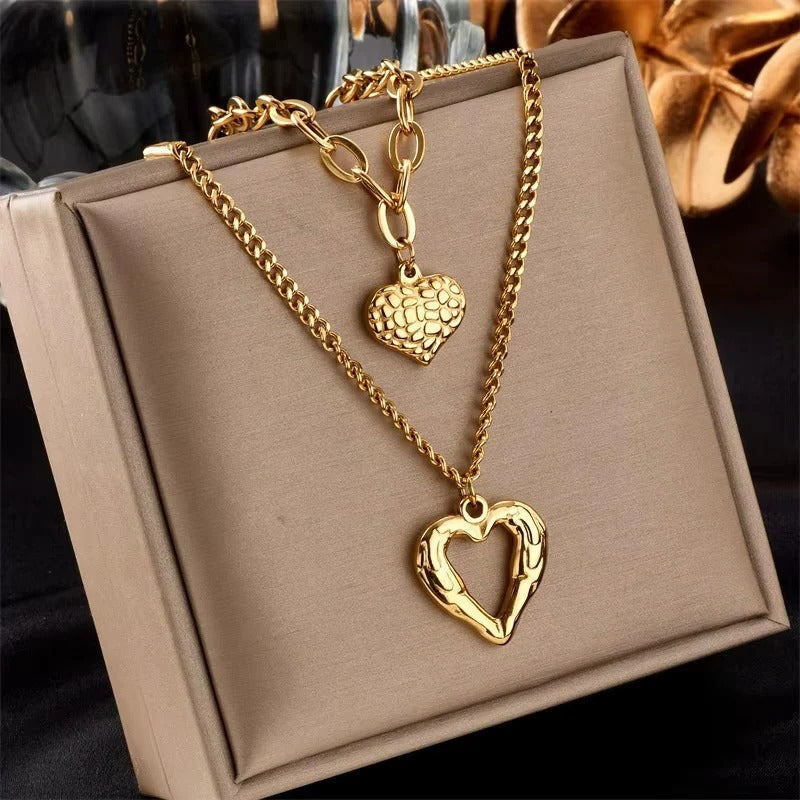 Lobster Clasp Double Pendant Necklace with Adjustable Extender Chain
