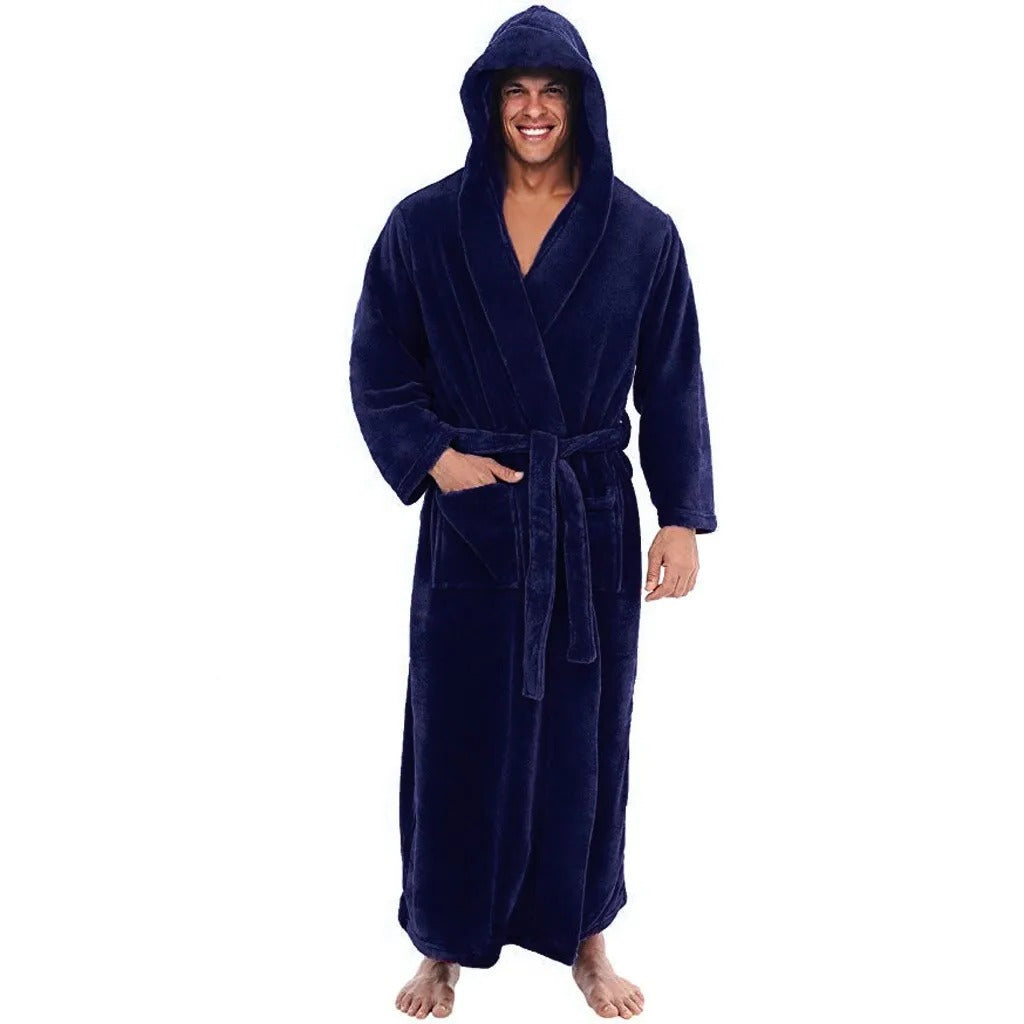 Plush Fleece Bathrobe for Men with Hood and Pockets