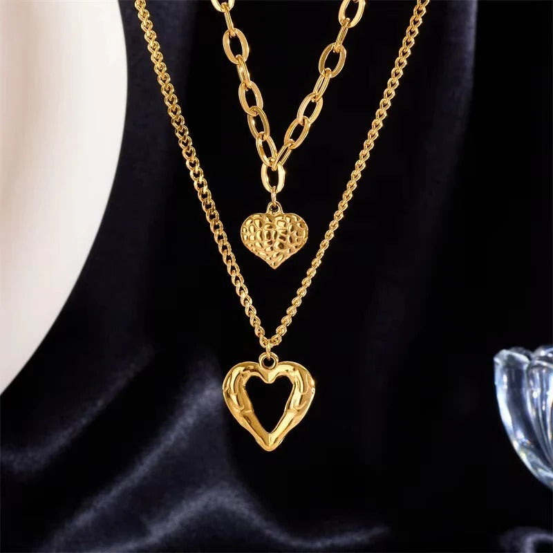 Lobster Clasp Double Pendant Necklace with Adjustable Extender Chain