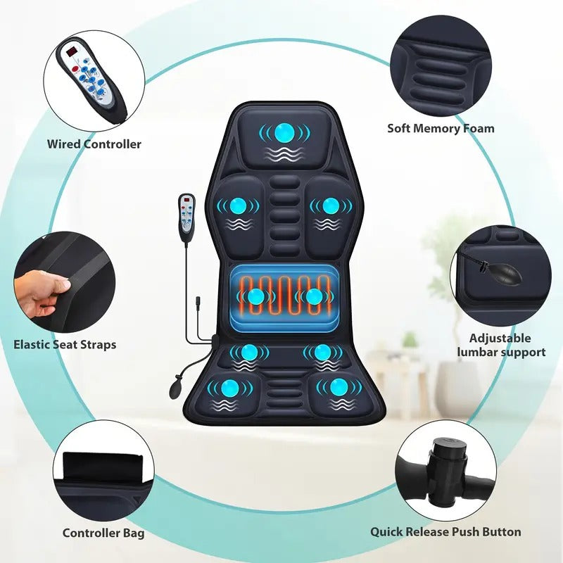 Vibrating Heated Cushion for Back Massage and Lumbar Support