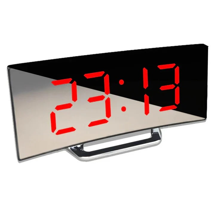 Digital Alarm Clock with Curved LED Display and Brightness Control