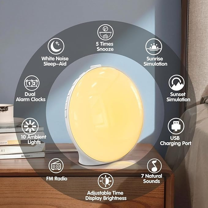 Alarm Clock with Sunrise Simulation and Natural Sound Features