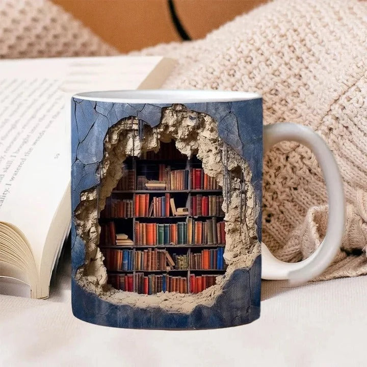 3D Bookshelf Design Ceramic Coffee Cup