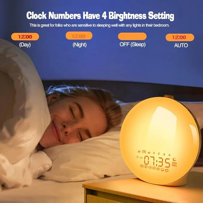 Alarm Clock with Sunrise Simulation and Natural Sound Features