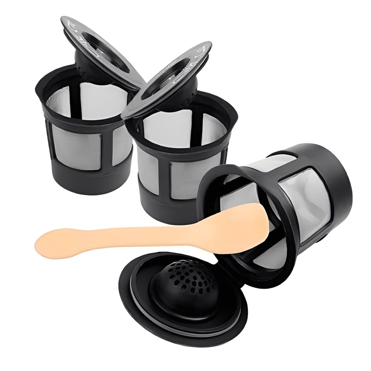 3-Pack of Reusable Coffee Pods in Stainless Steel with Spoon
