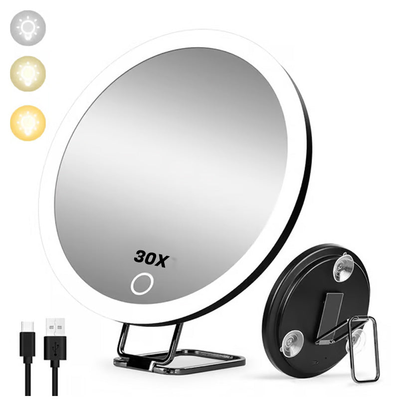 Dimmable Lighted Makeup Mirror with 30x Magnification