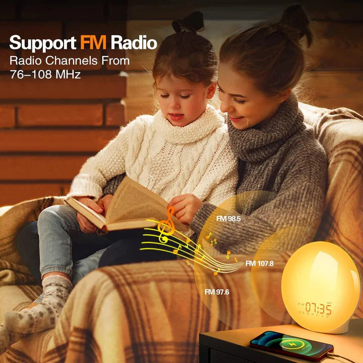 Alarm Clock with Sunrise Simulation and Natural Sound Features