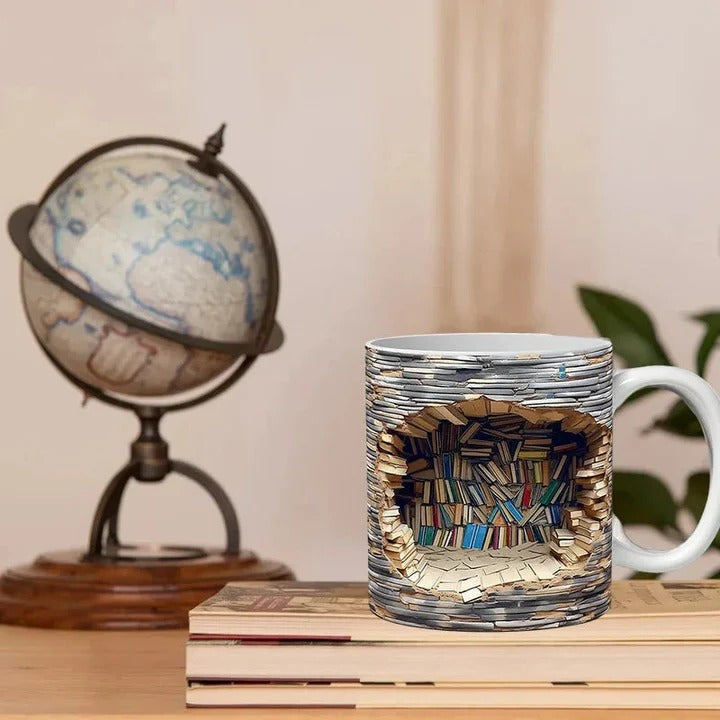 3D Bookshelf Design Ceramic Coffee Cup
