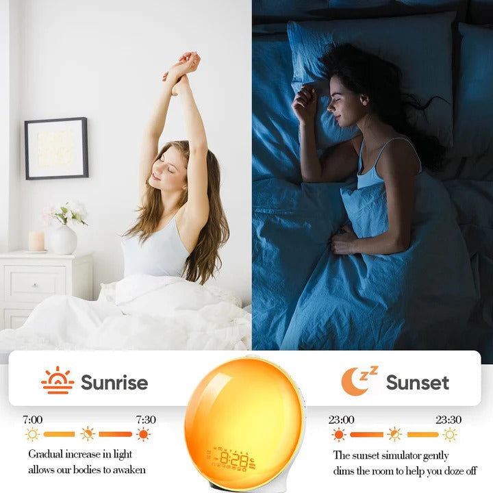 Alarm Clock with Sunrise Simulation and Natural Sound Features