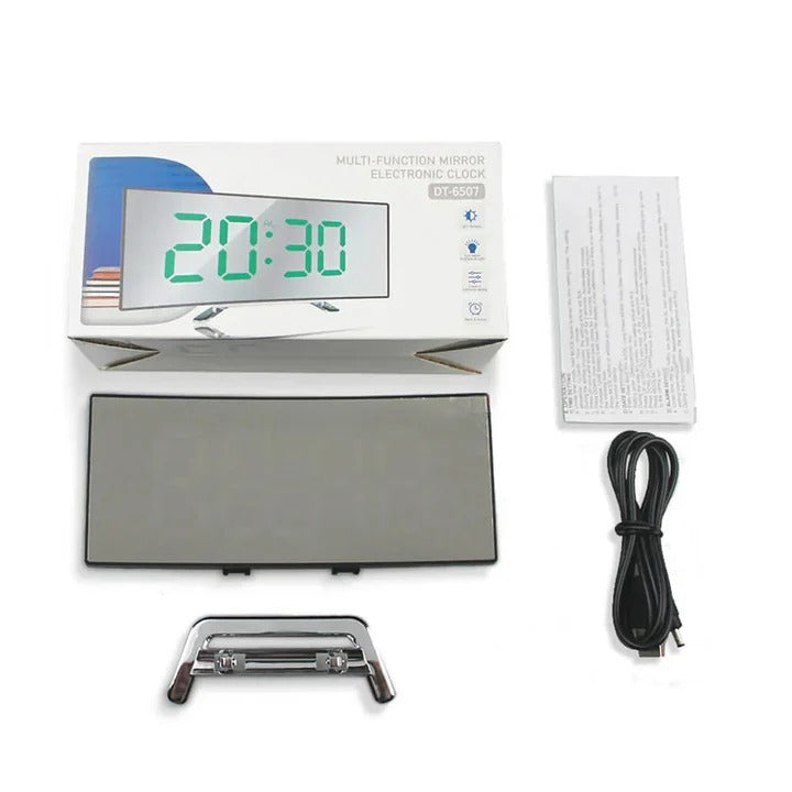 Digital Alarm Clock with Curved LED Display and Brightness Control