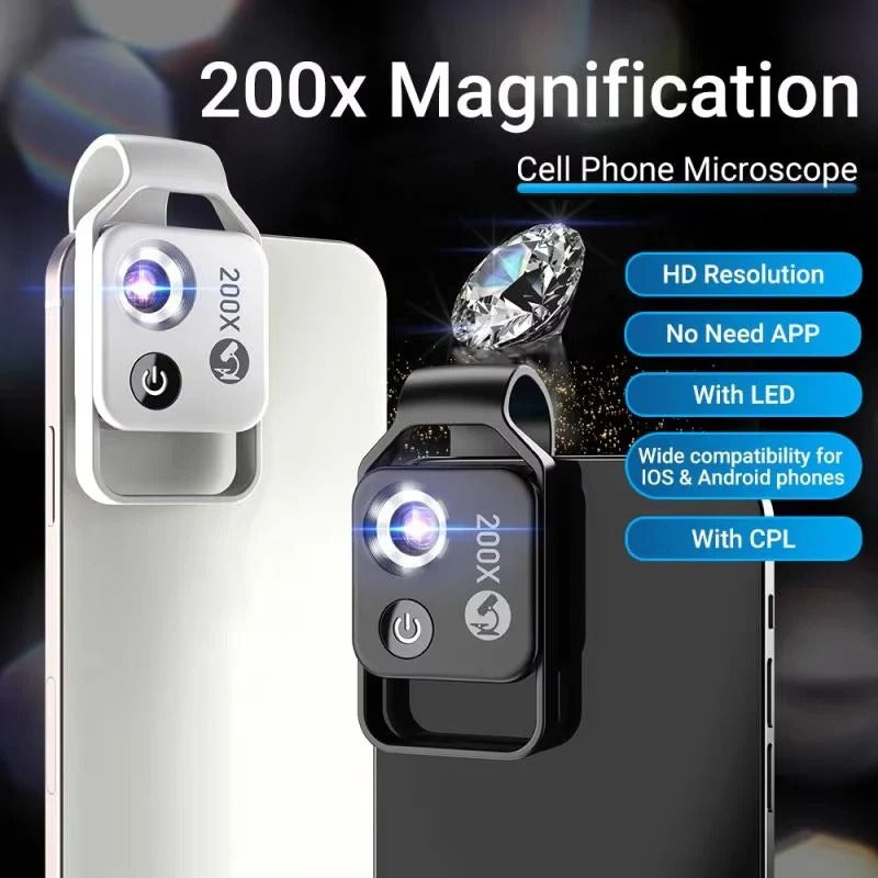 200x Zoom Mobile Phone Microscope Lens - Clip-On Design