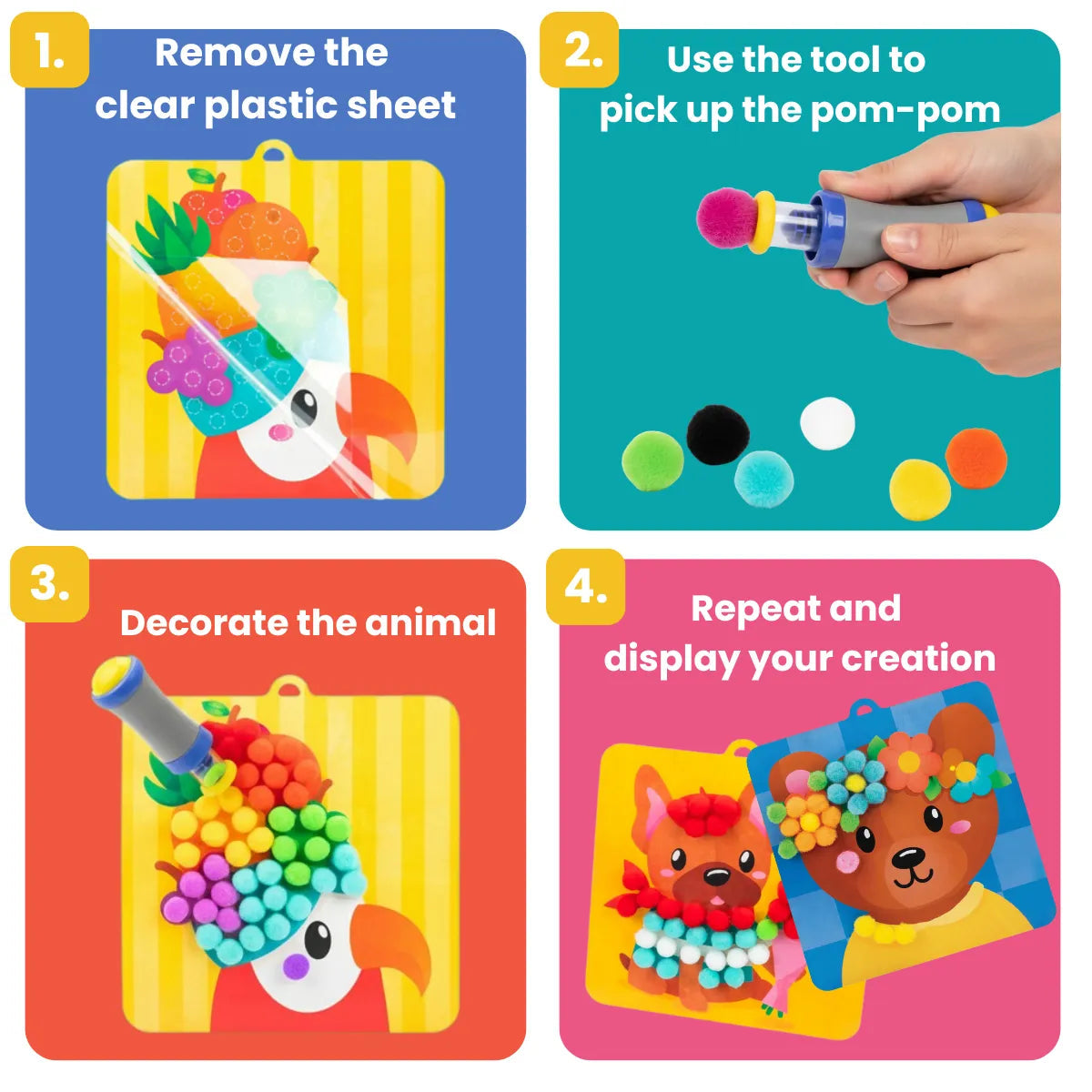 Mess-Free Creative Activity Set for Kids – Animal Pom-Poms